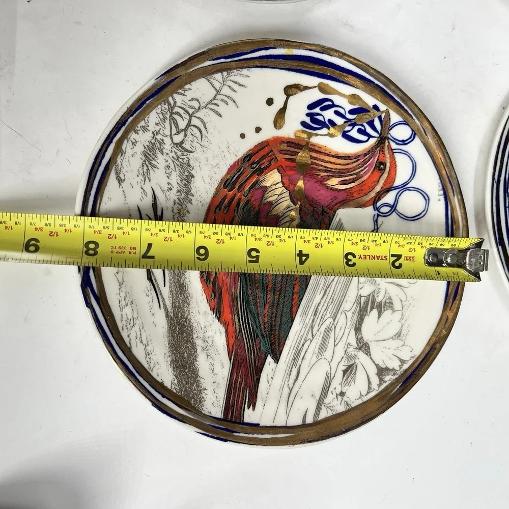 Anthropologie Ruan Hoffman Dream Bird Plates Set of 4 Porcelain 8in Multicolor